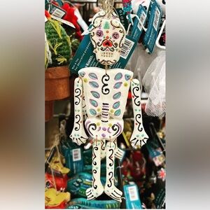 Christmas Ornament World Market White Wood Day of the Dead skeleton Ornament New